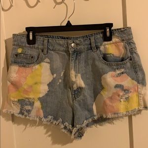 UO Distressed Multicolored Denim Shorts